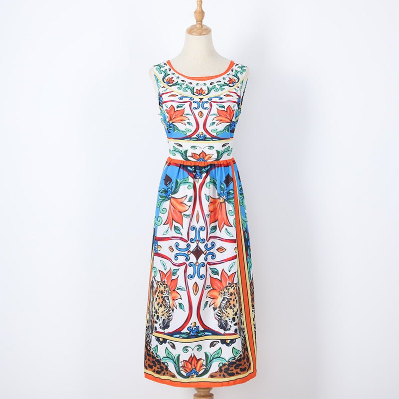 Sleeveless midi retro print dress - Amara Luxe Fine Boutique