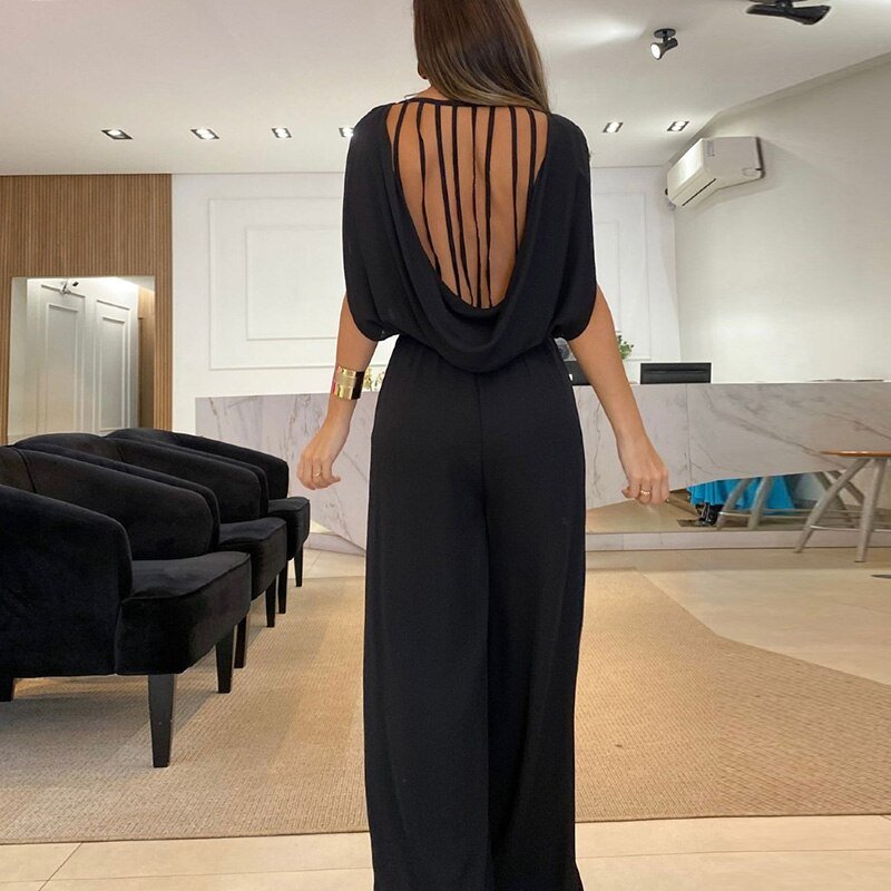 Solid Jumpsuit Big Backless Chic Party Romper - Amara Luxe Fine Boutique