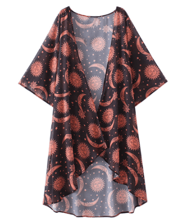 Star Moon Printed Thin Chiffon Cardigan - Amara Luxe Fine Boutique