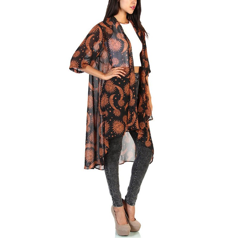 Star Moon Printed Thin Chiffon Cardigan - Amara Luxe Fine Boutique