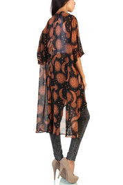 Star Moon Printed Thin Chiffon Cardigan - Amara Luxe Fine Boutique