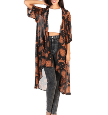 Star Moon Printed Thin Chiffon Cardigan - Amara Luxe Fine Boutique