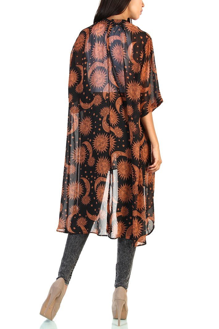 Star Moon Printed Thin Chiffon Cardigan - Amara Luxe Fine Boutique