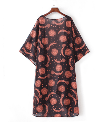 Star Moon Printed Thin Chiffon Cardigan - Amara Luxe Fine Boutique