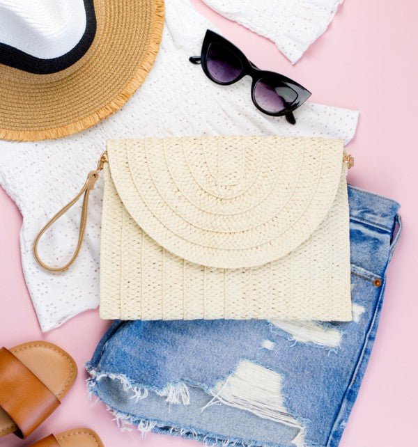 Straw Foldover Convertible Clutch - Amara Luxe Fine Boutique