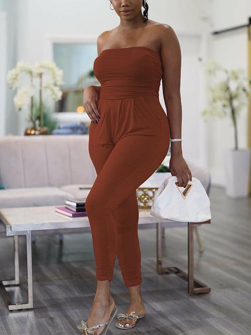 Summer Off Shoulder Tube Jumpsuit Sexy Slim Overalls - Amara Luxe Fine Boutique