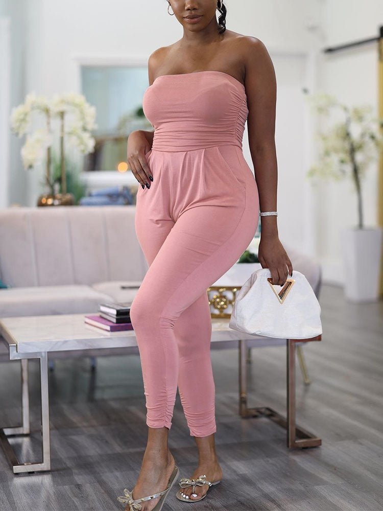Summer Off Shoulder Tube Jumpsuit Sexy Slim Overalls - Amara Luxe Fine Boutique