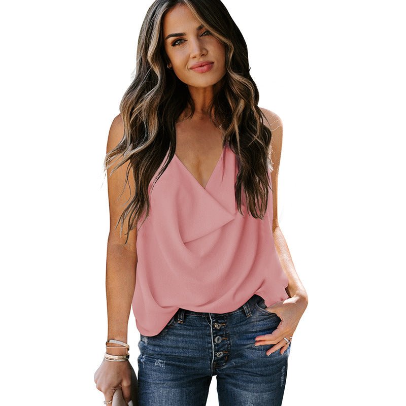 Top Loose V-neck Chiffon Tank Top Women - Amara Luxe Fine Boutique