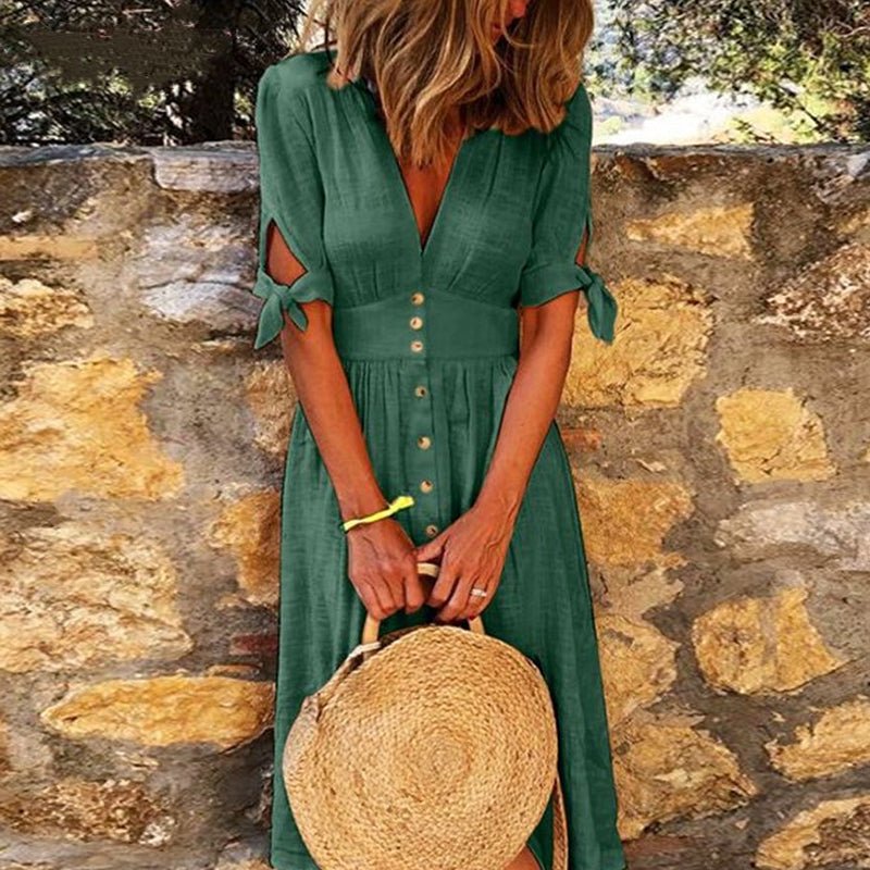 V-neck tie dress - Amara Luxe Fine Boutique