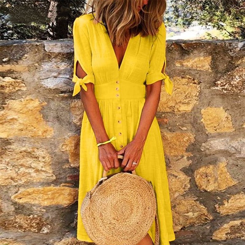 V-neck tie dress - Amara Luxe Fine Boutique