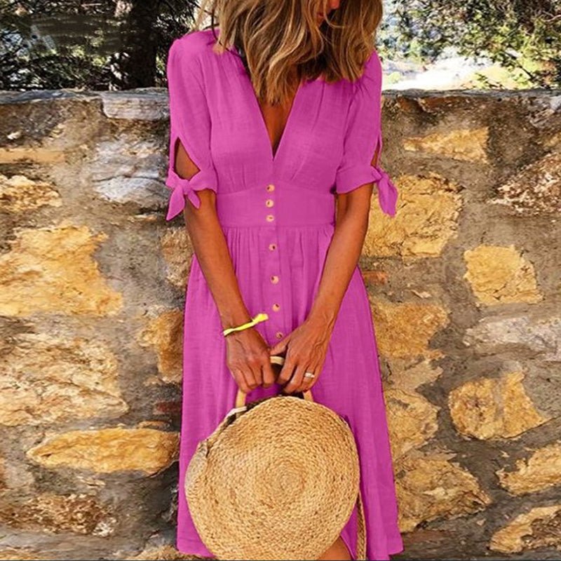 V-neck tie dress - Amara Luxe Fine Boutique