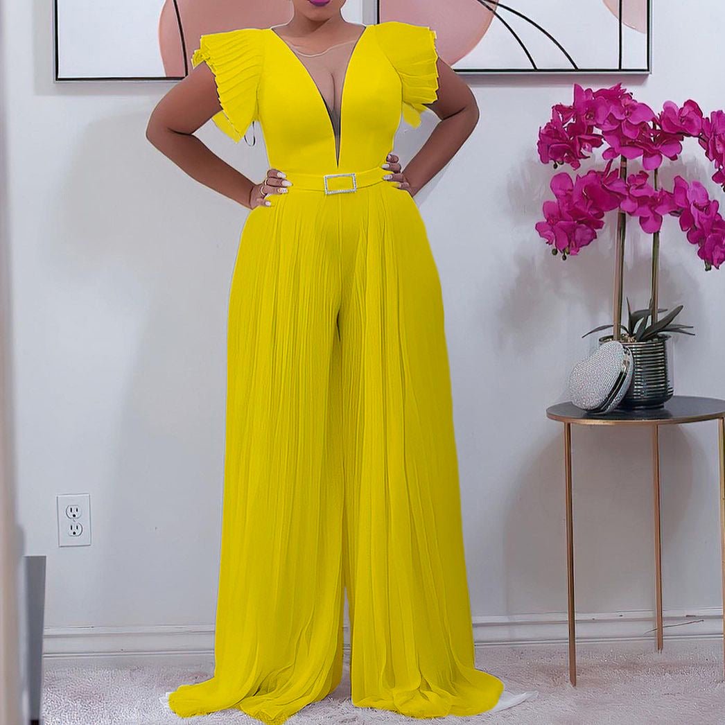 Women's Casual Chiffon Pleated Jumpsuit - Amara Luxe Fine Boutique