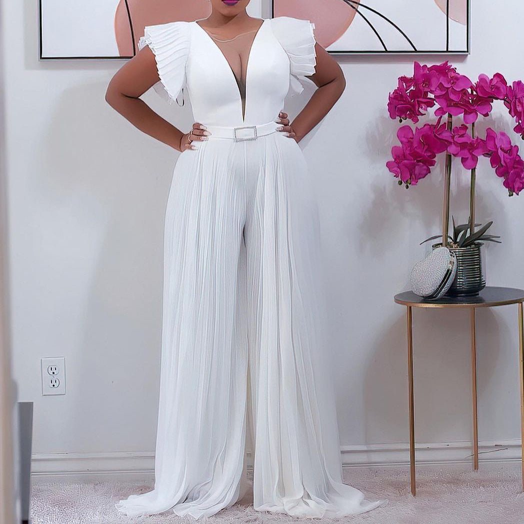 Women's Casual Chiffon Pleated Jumpsuit - Amara Luxe Fine Boutique
