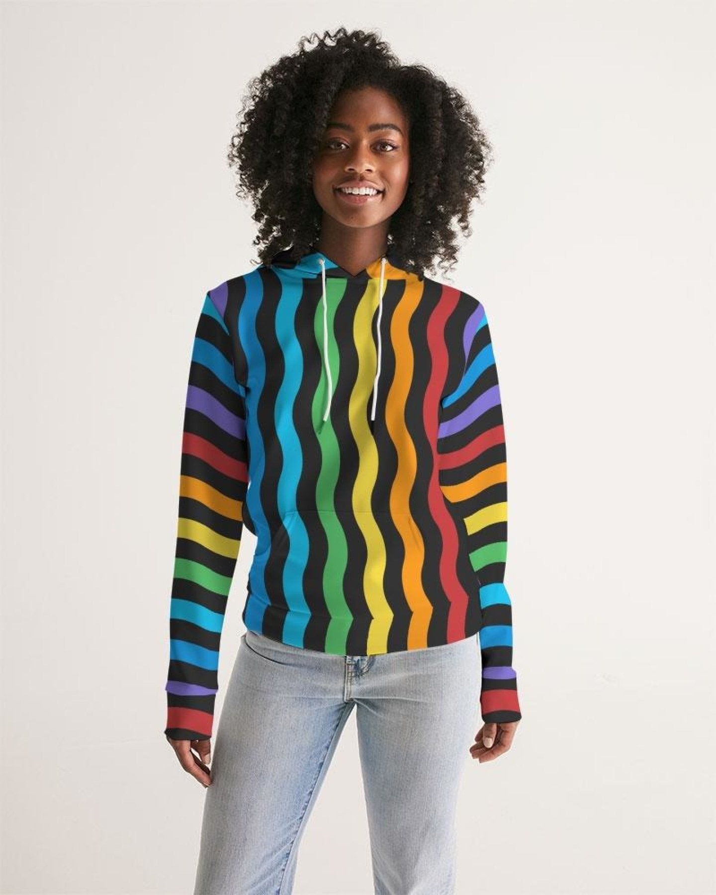 Womens Hoodie - Pullover Sweatshirt - Graphic/Rainbow Stripe - Amara Luxe Fine Boutique