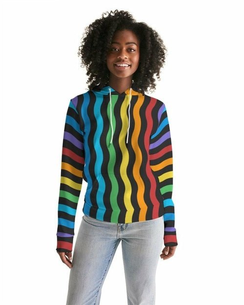 Womens Hoodie - Pullover Sweatshirt - Graphic/Rainbow Stripe - Amara Luxe Fine Boutique