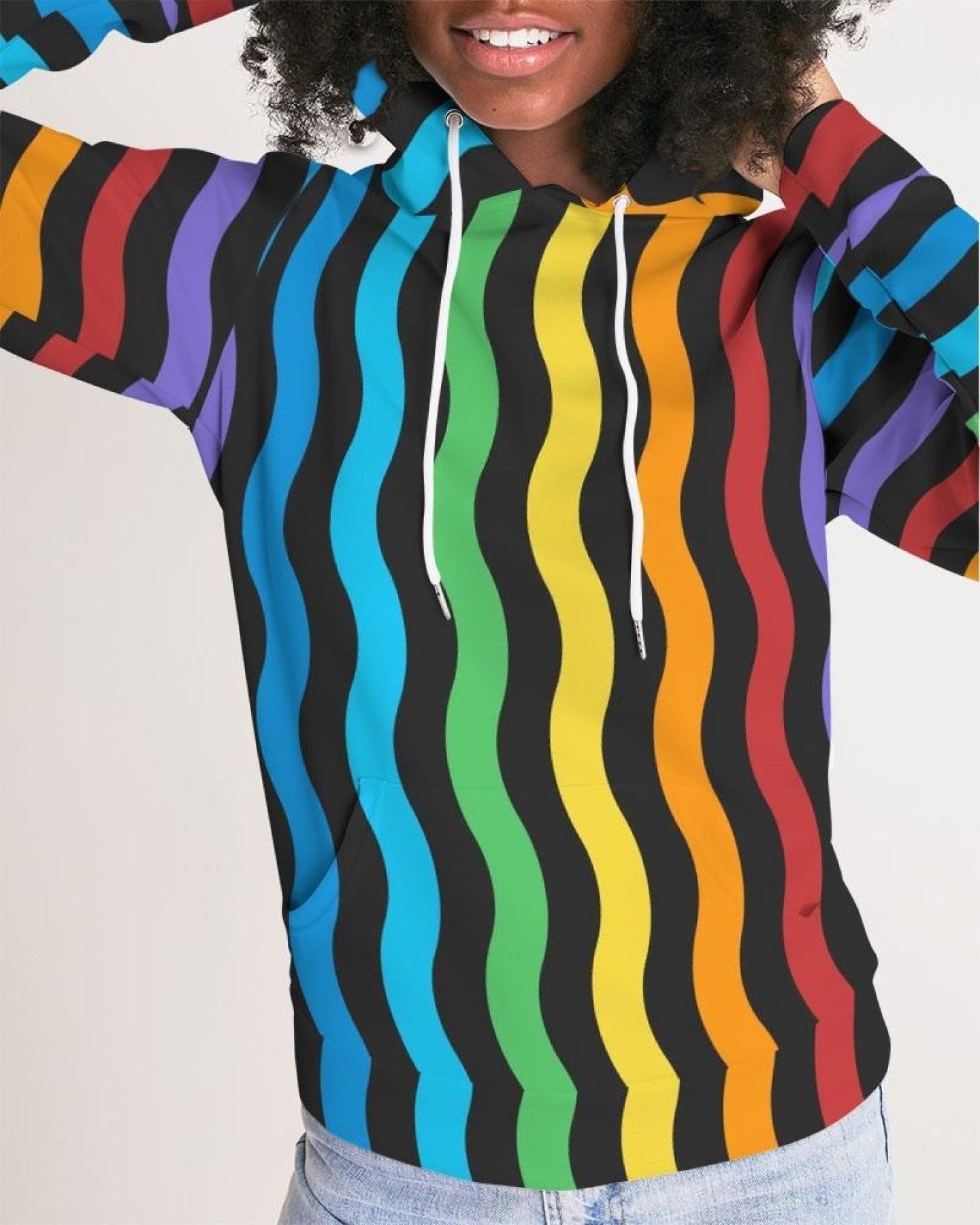 Womens Hoodie - Pullover Sweatshirt - Graphic/Rainbow Stripe - Amara Luxe Fine Boutique