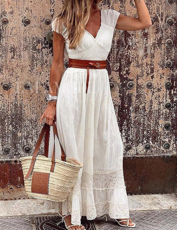 Women's Long Lace Stitching Elegant Dress Long Skirt - Amara Luxe Fine Boutique