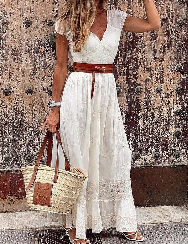 Women's Long Lace Stitching Elegant Dress Long Skirt - Amara Luxe Fine Boutique