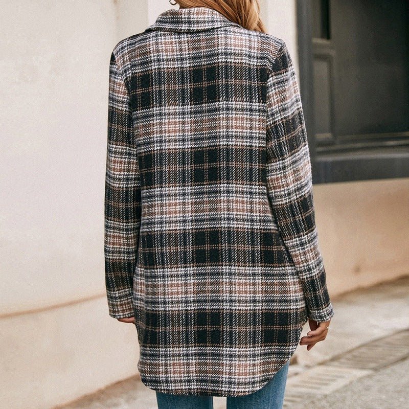 Women's Loose Casual Plush Plaid Shirt Jacket - Amara Luxe Fine Boutique