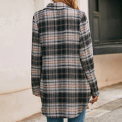 Women's Loose Casual Plush Plaid Shirt Jacket - Amara Luxe Fine Boutique