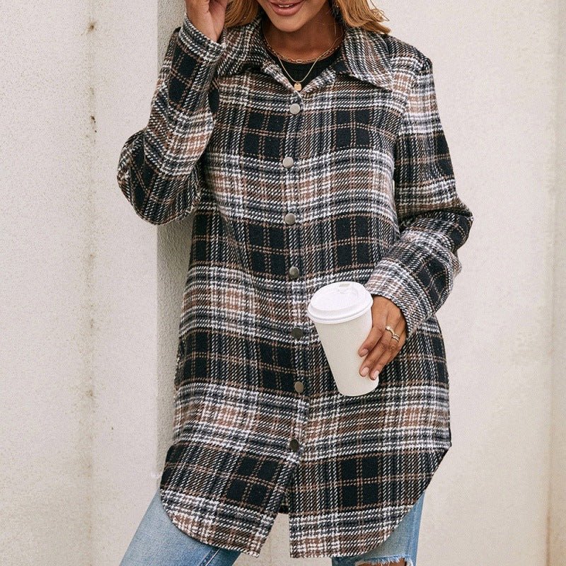 Women's Loose Casual Plush Plaid Shirt Jacket - Amara Luxe Fine Boutique