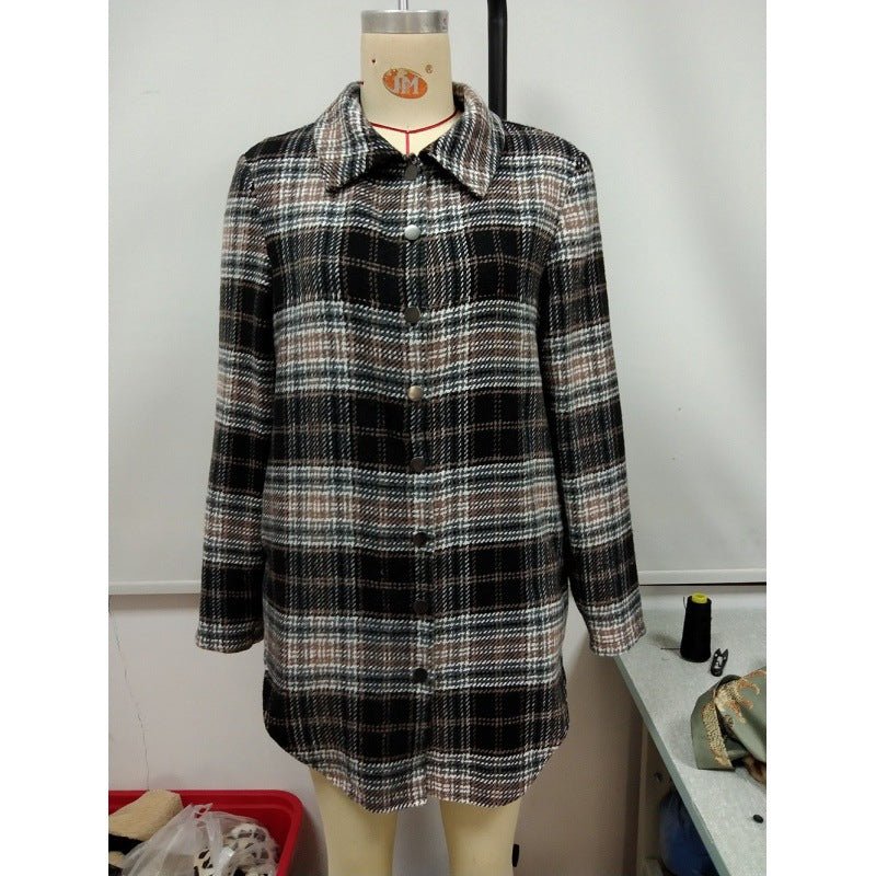Women's Loose Casual Plush Plaid Shirt Jacket - Amara Luxe Fine Boutique