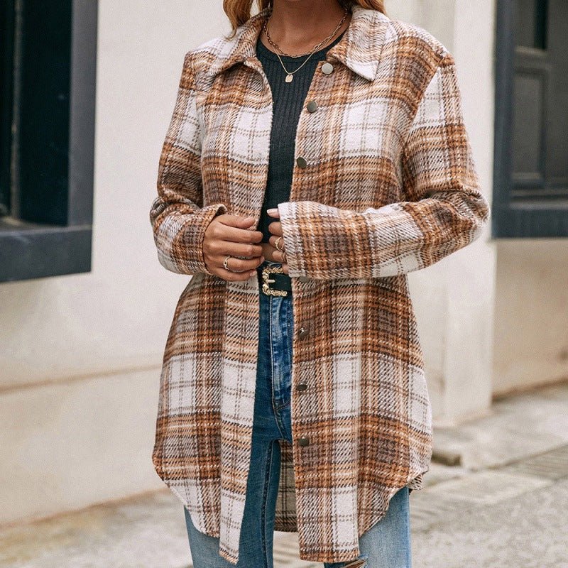 Women's Loose Casual Plush Plaid Shirt Jacket - Amara Luxe Fine Boutique