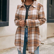 Women's Loose Casual Plush Plaid Shirt Jacket - Amara Luxe Fine Boutique
