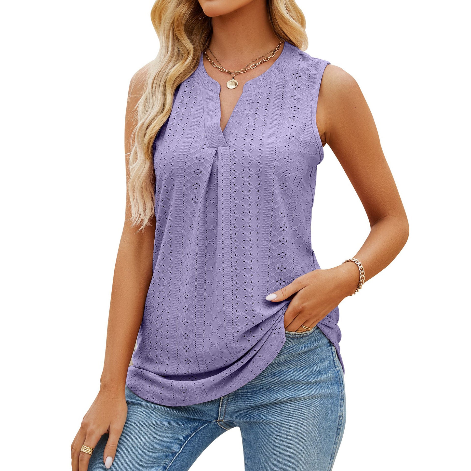 Women's Sleeveless T-shirt Summer Hole V-Neck Slim Fit Tank Tops - Amara Luxe Fine Boutique