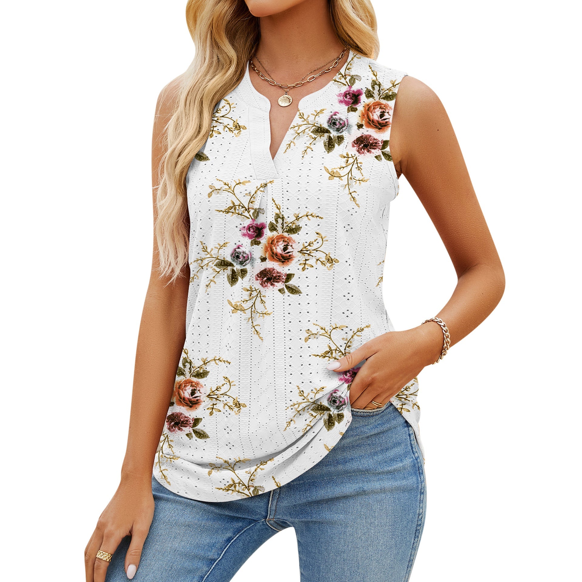Women's Sleeveless T-shirt Summer Hole V-Neck Slim Fit Tank Tops - Amara Luxe Fine Boutique