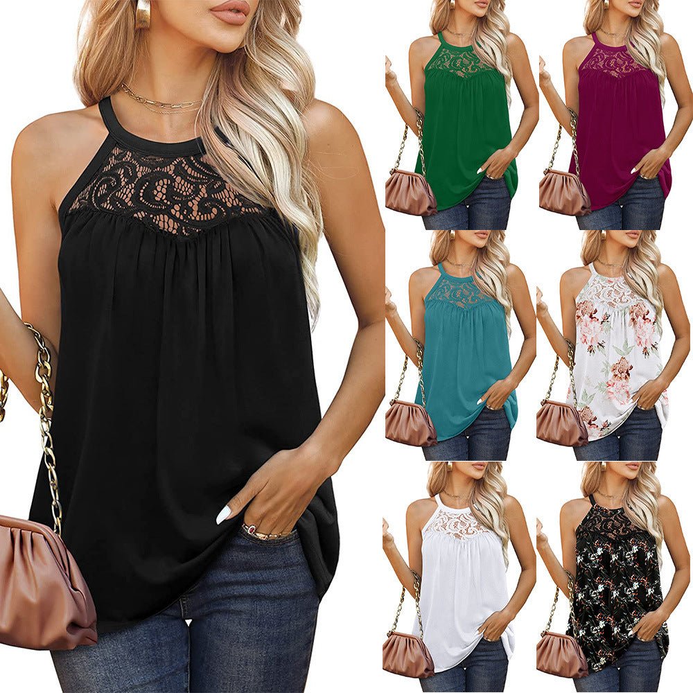 Womens Tank Tops Loose Fit Summer Lace Halter Tops Sleeveless Shirts - Amara Luxe Fine Boutique