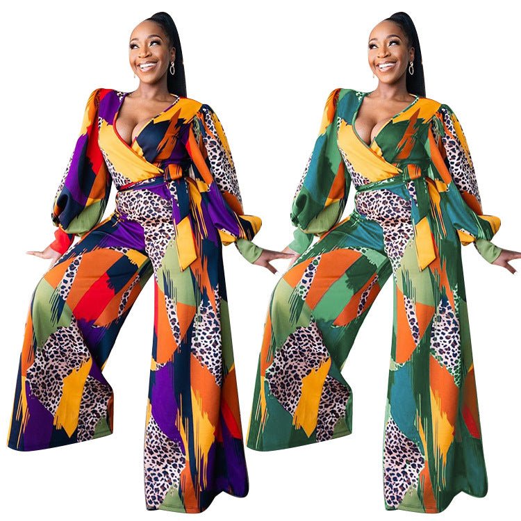 Women\'s Wear Autumn And Winter Fashion Printed Jumpsuit - Amara Luxe Fine Boutique