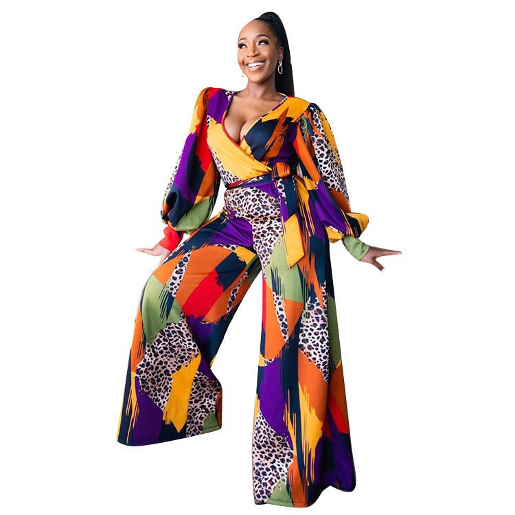 Women\'s Wear Autumn And Winter Fashion Printed Jumpsuit - Amara Luxe Fine Boutique