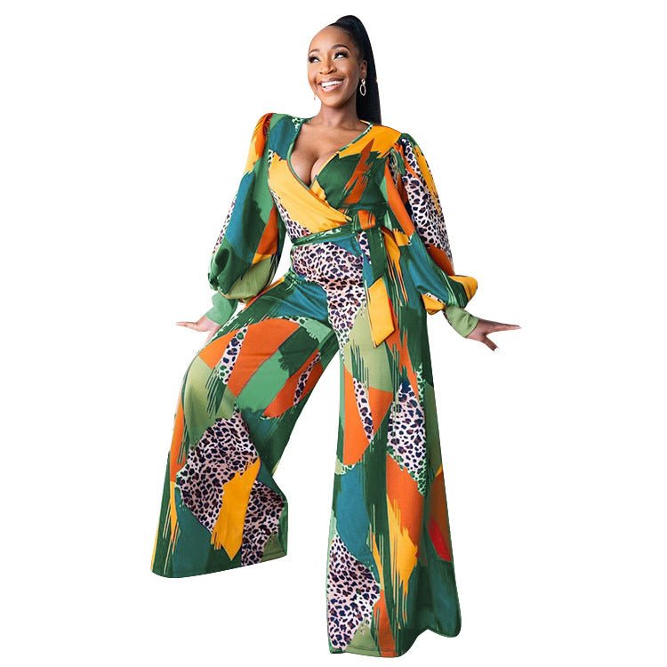 Women\'s Wear Autumn And Winter Fashion Printed Jumpsuit - Amara Luxe Fine Boutique