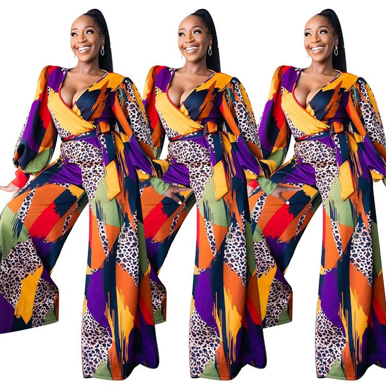 Women\'s Wear Autumn And Winter Fashion Printed Jumpsuit - Amara Luxe Fine Boutique