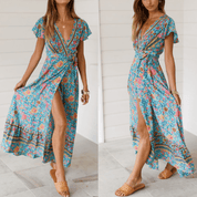 Womens Wrap Style V Neck Floral Maxi Dress - Amara Luxe Fine Boutique