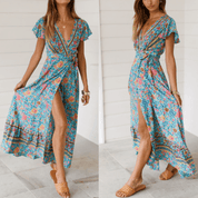 Womens Wrap Style V Neck Floral Maxi Dress - Amara Luxe Fine Boutique