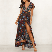 Womens Wrap Style V Neck Floral Maxi Dress - Amara Luxe Fine Boutique