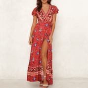Womens Wrap Style V Neck Floral Maxi Dress - Amara Luxe Fine Boutique