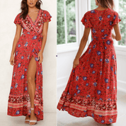 Womens Wrap Style V Neck Floral Maxi Dress - Amara Luxe Fine Boutique